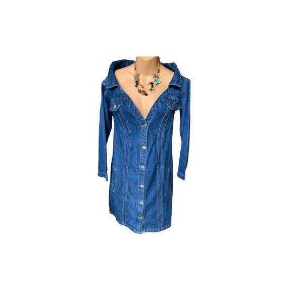 Boohoo Denim Dress Button Down Long Sleeve Jean Pockets NWT Size 6 - Picture 10 of 16